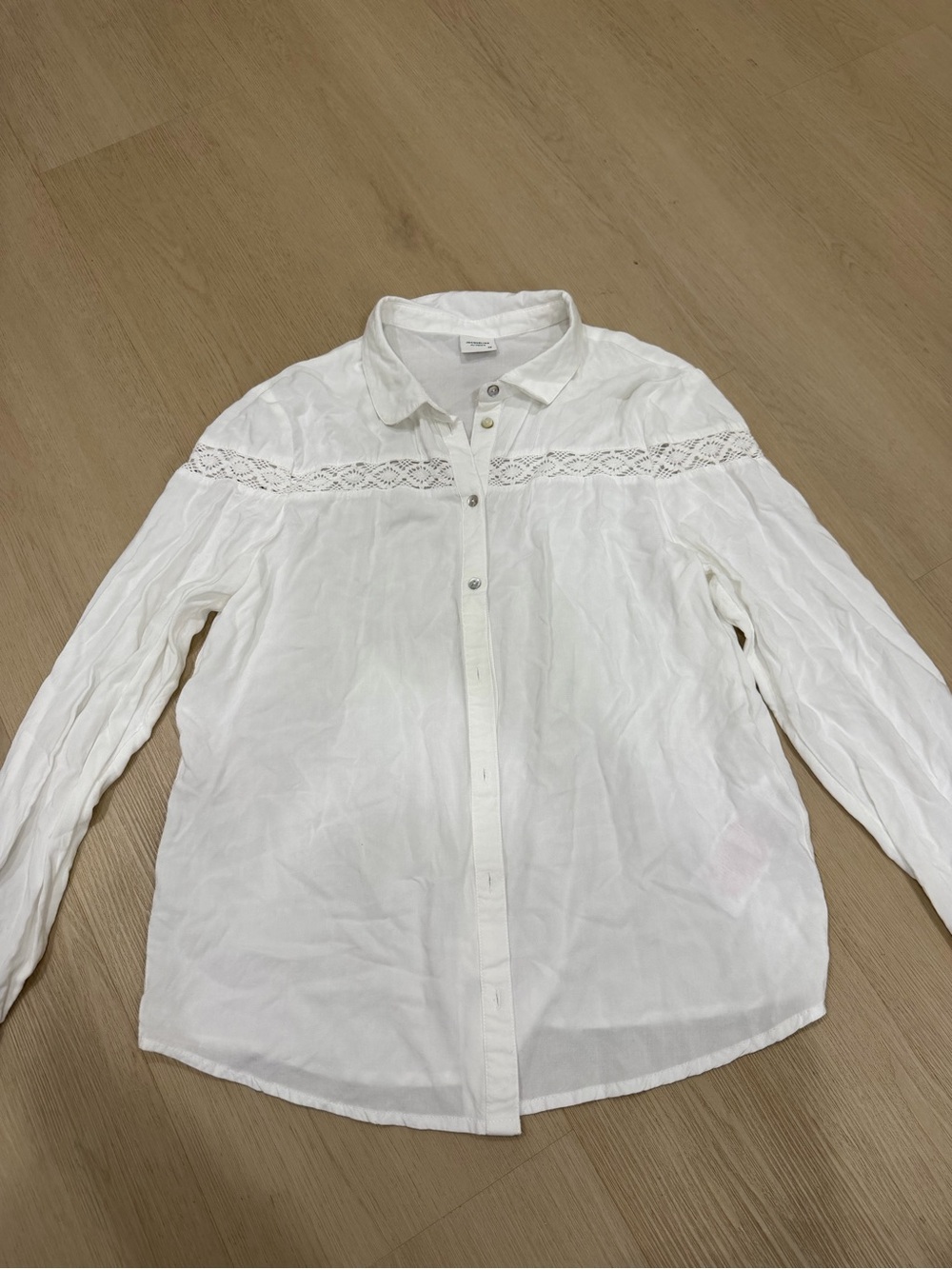 Jacqueline de Young White Lace-Yoke Long-Sleeve Shirt - women US 8/Medium